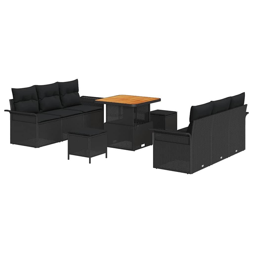 vidaXL Tuinbank Set met kussen 9 pcs Zwart poly rattan