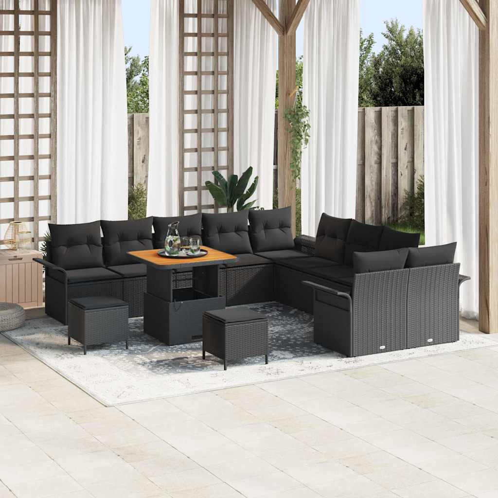 vidaXL Tuinbank Set met kussen 13 pcs Zwart poly rattan
