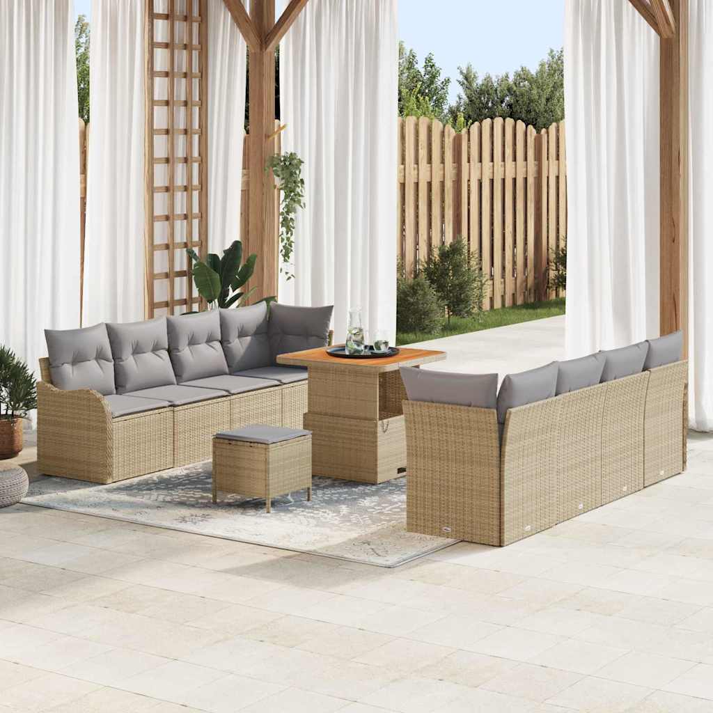 vidaXL Tuinbank Set met kussen 11 pcs Zwart poly rattan