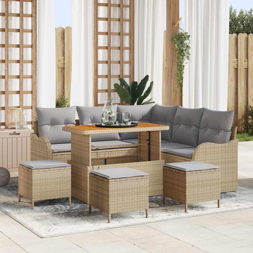 vidaXL Tuinbank Set met kussen 8 pcs Zwart poly rattan