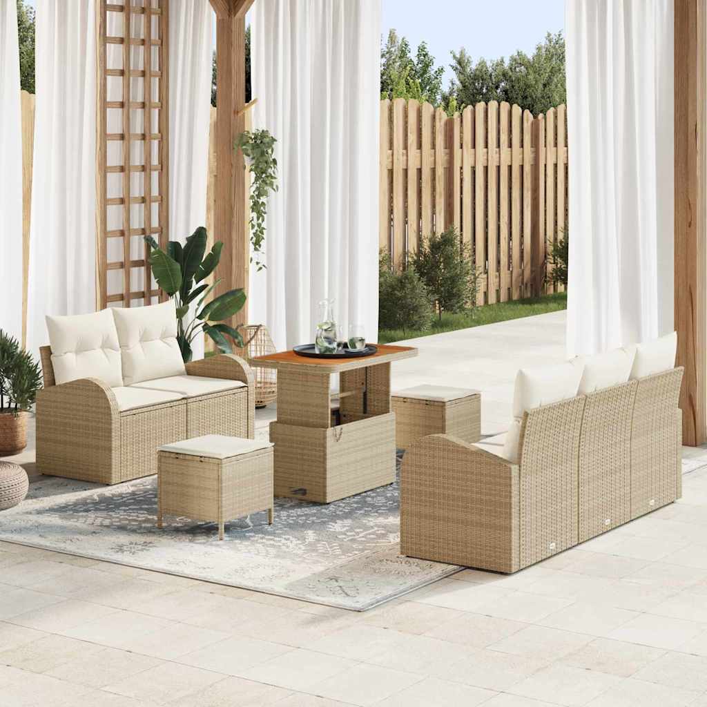 vidaXL Tuinbank Set met kussen 8 pcs Zwart poly rattan