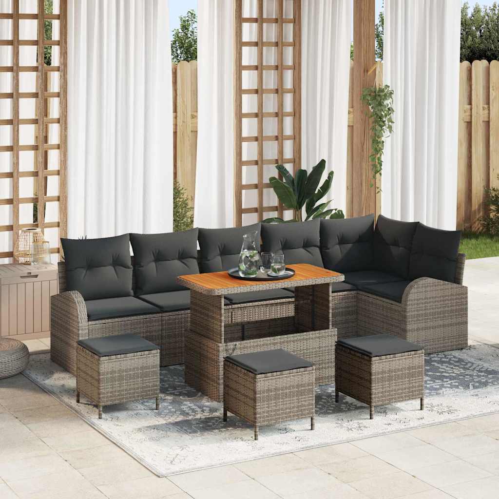 vidaXL Tuinbank Set met kussen 9 pcs Zwart poly rattan