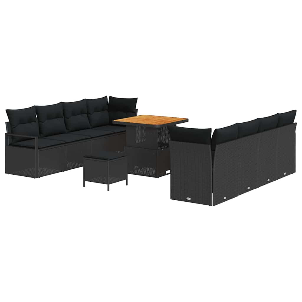 vidaXL Garden Sofa Set with cushions 11 pcs Black poly rattan