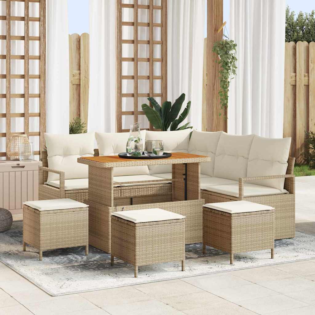 vidaXL Tuinbank Set met kussen 8 pcs Zwart poly rattan