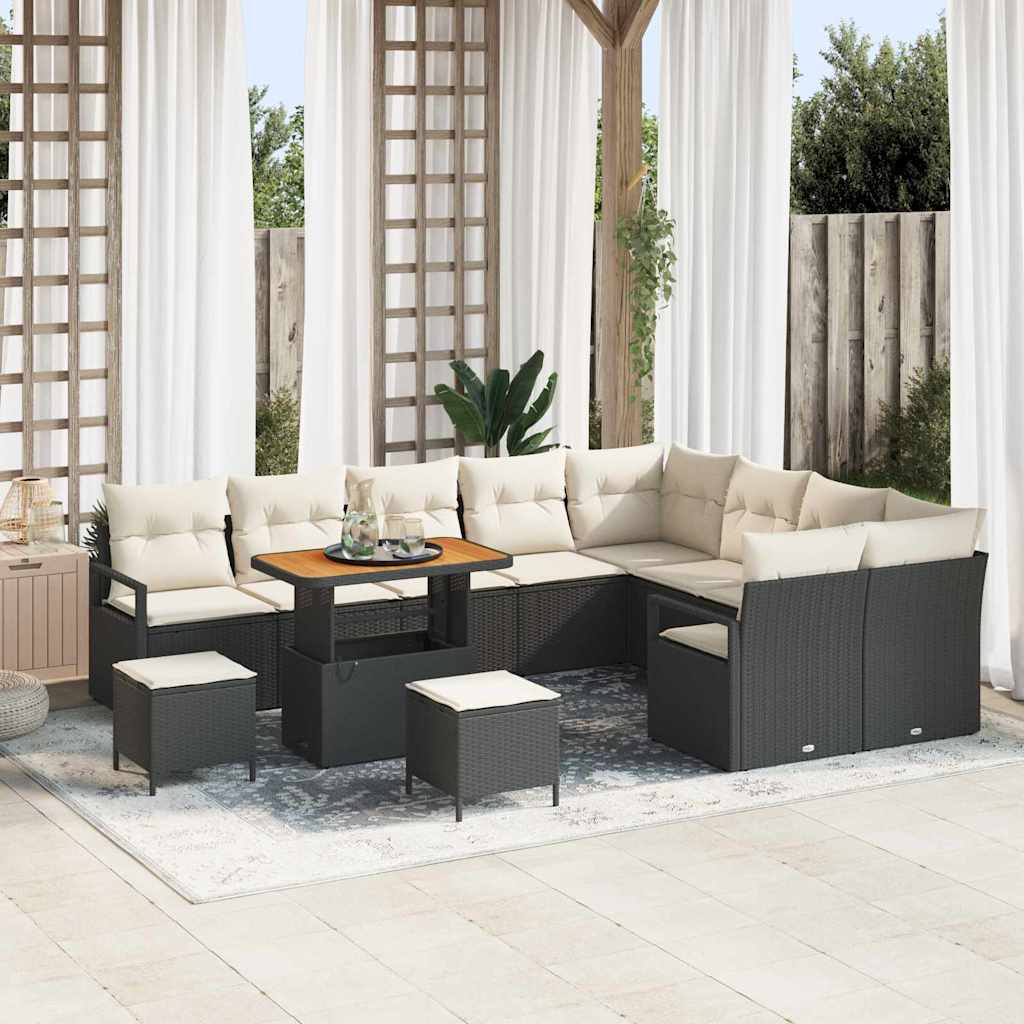 vidaXL Tuinbank Set met kussen 12 pcs Zwart poly rattan