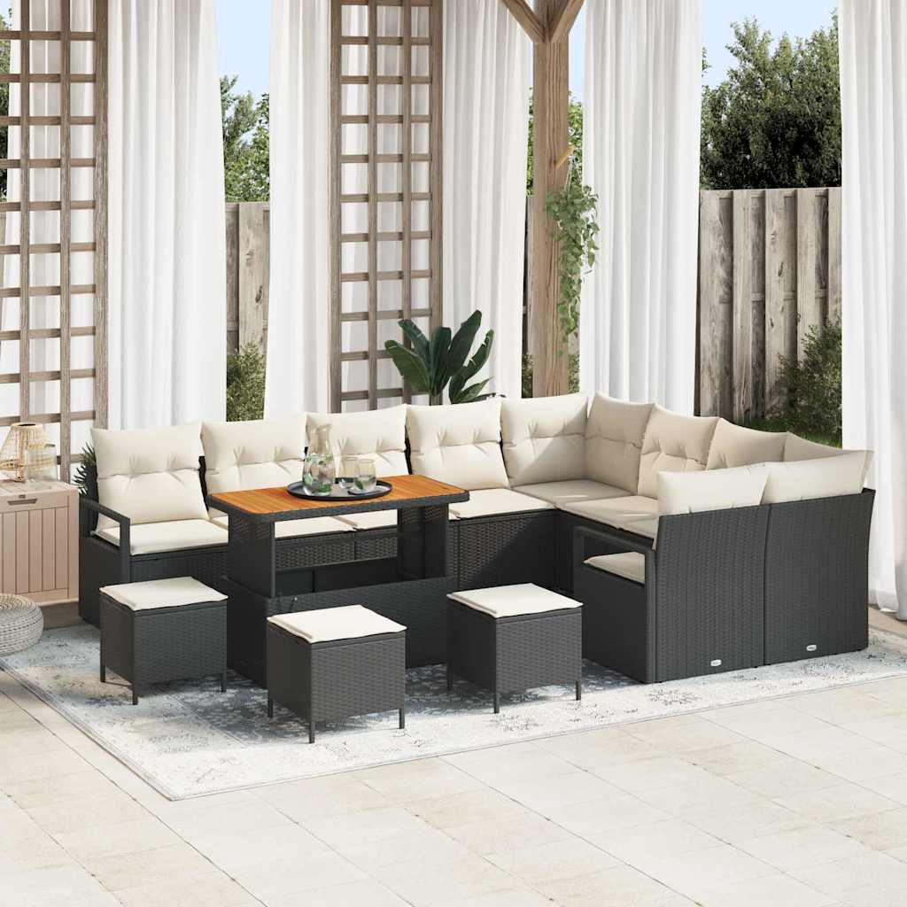 vidaXL Tuinbank Set met kussen 12 pcs Zwart poly rattan