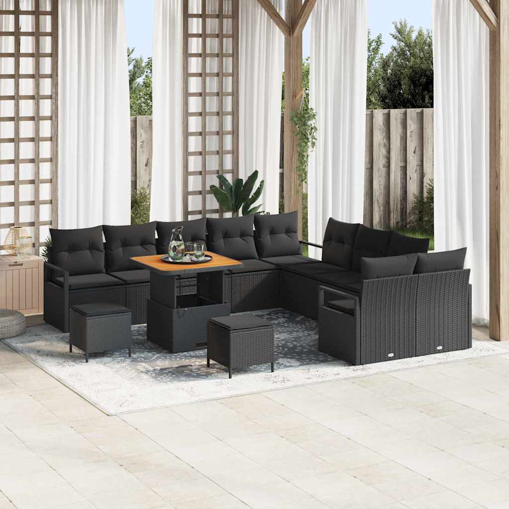 vidaXL Garden Sofa Set with Cushions 13 pcs Black Poly Rattan