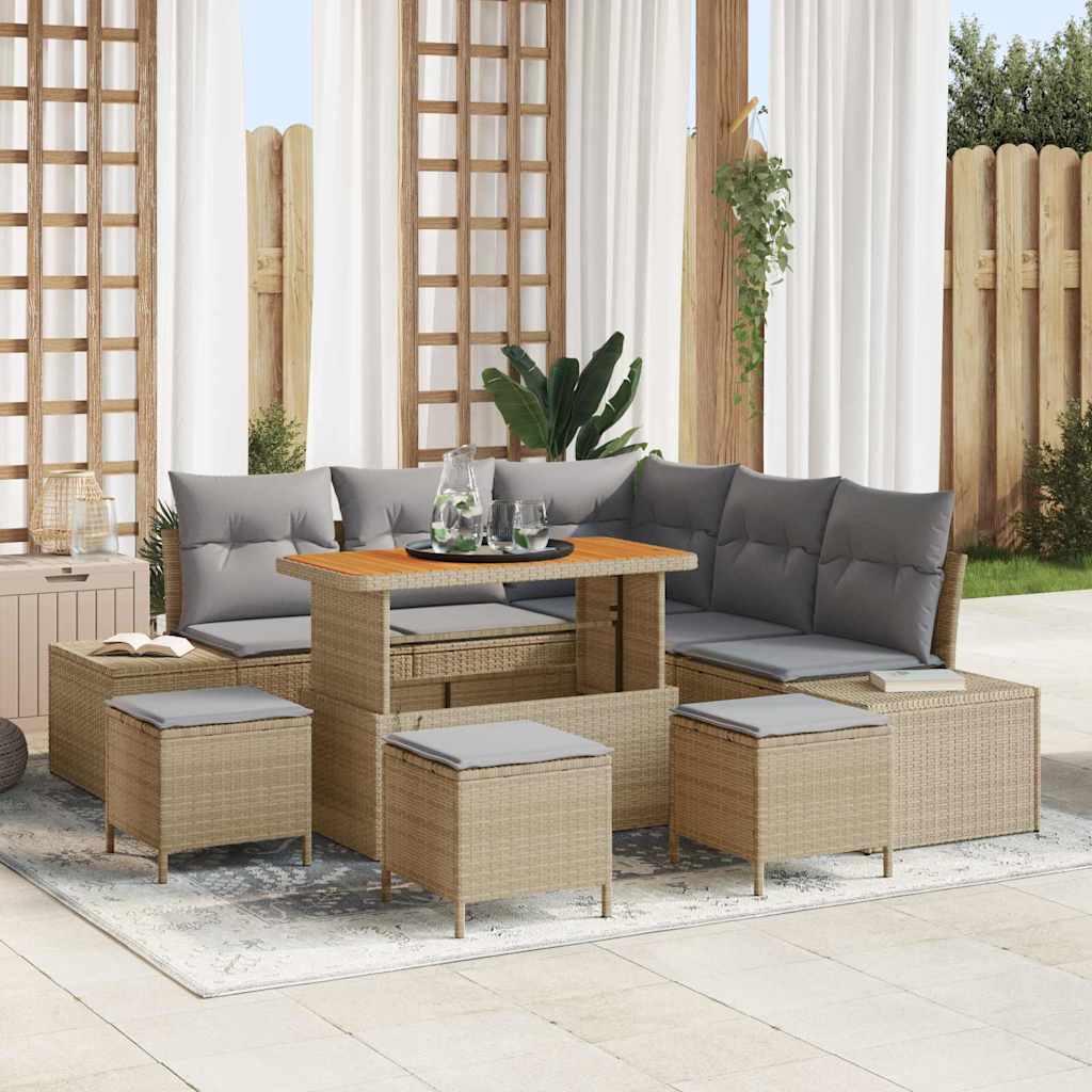 vidaXL Tuinbank Set met kussen 8 pcs Zwart poly rattan