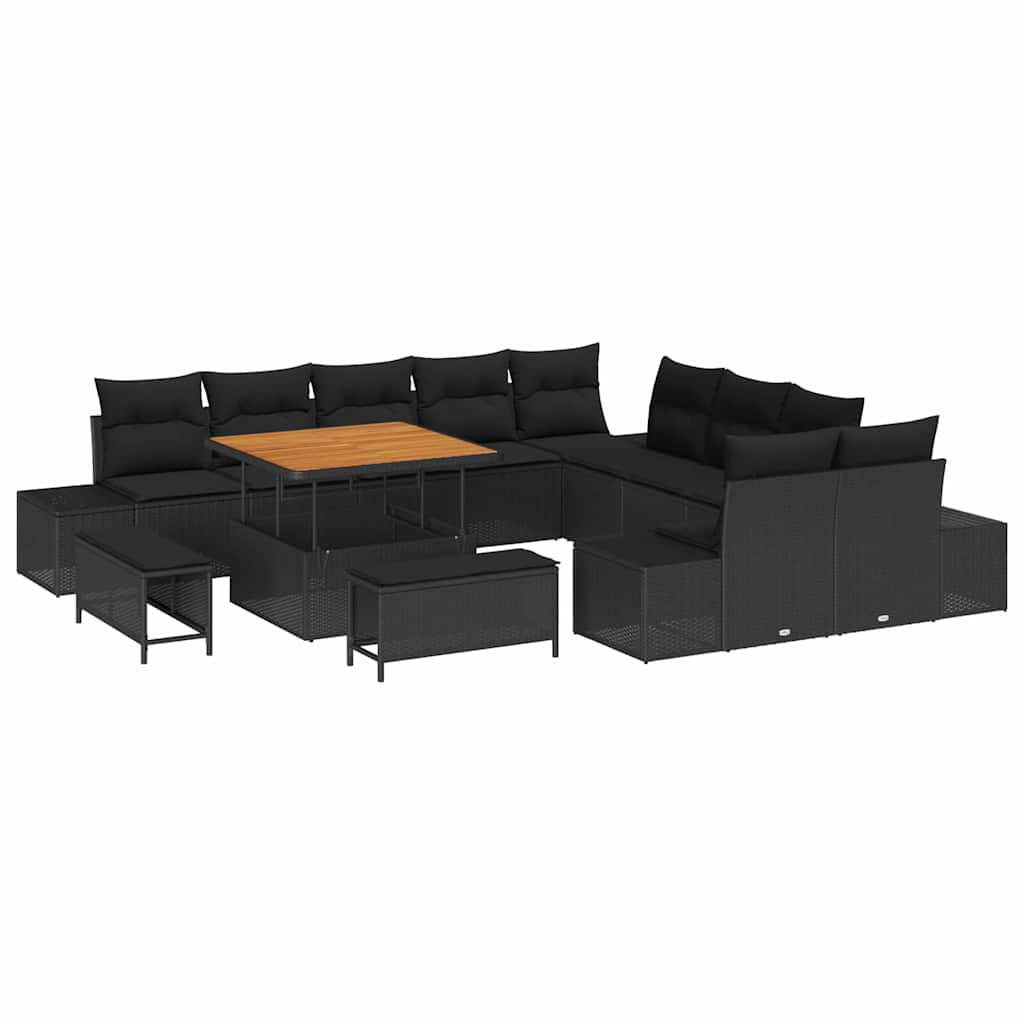vidaXL Tuinbank Set met kussen 13 pcs Zwart poly rattan