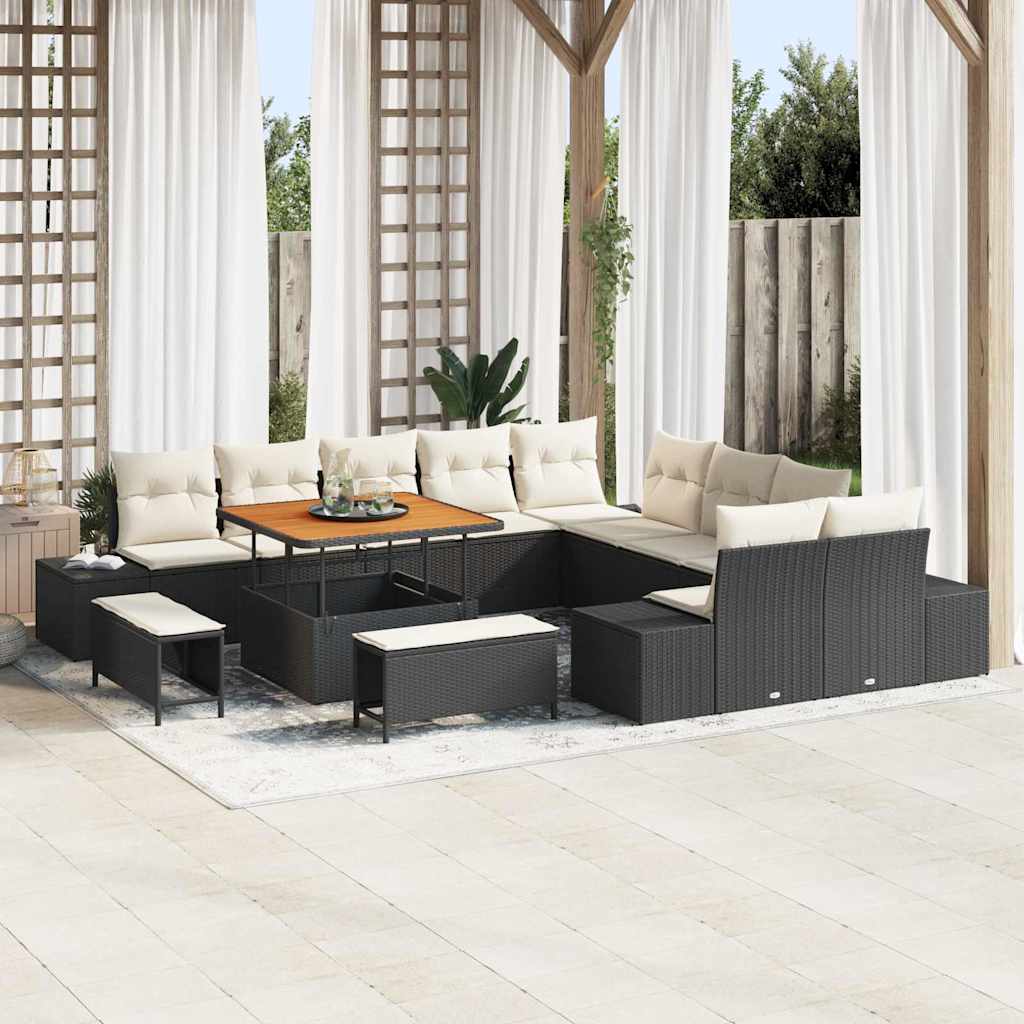 vidaXL Tuinbank Set met kussen 13 pcs Zwart poly rattan