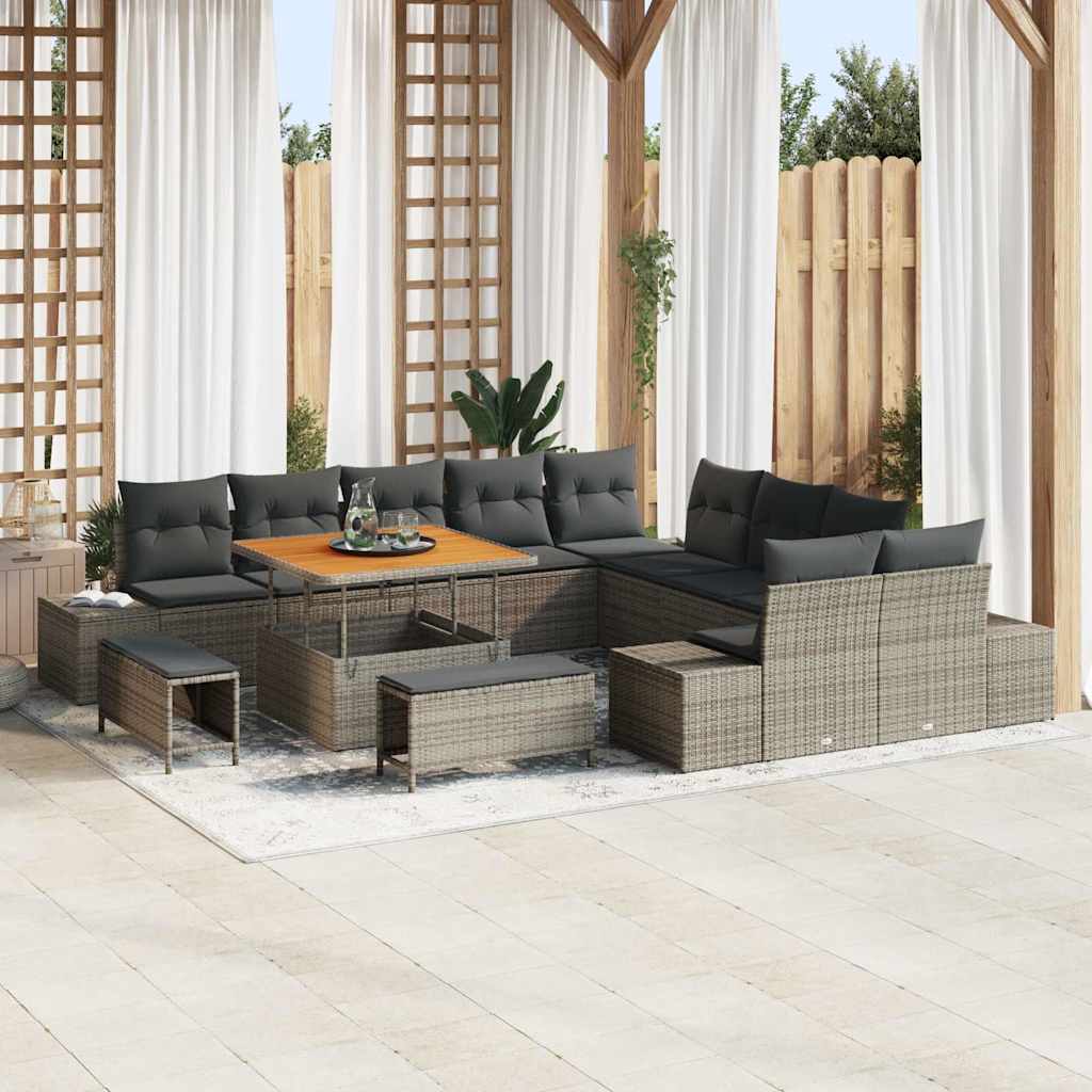vidaXL Tuinbank Set met kussen 13 pcs Zwart poly rattan