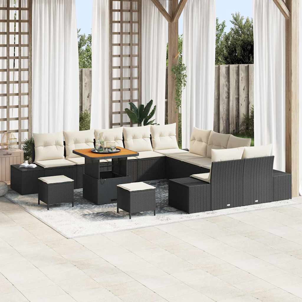 vidaXL Tuinbank Set met kussen 13 pcs Zwart poly rattan