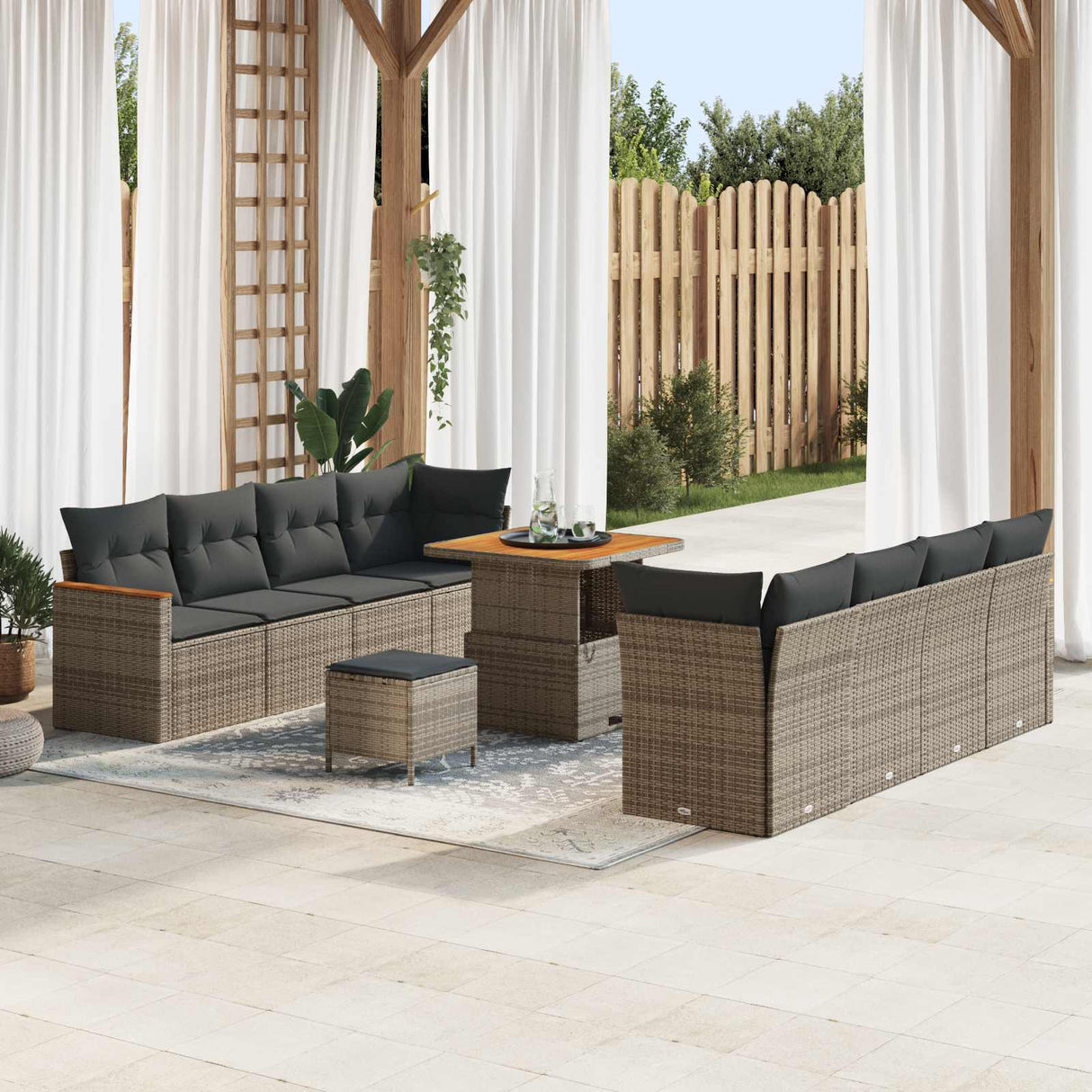 vidaXL Garden Lounge Set 11 pcs Black poly rattan