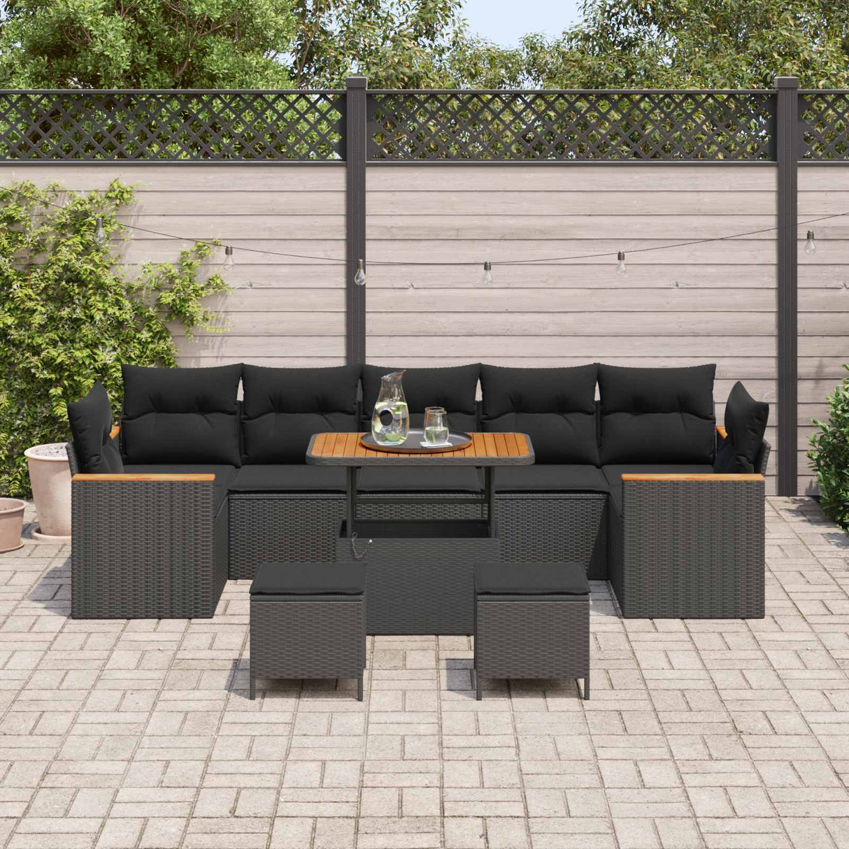 vidaXL Garden Lounge Set 10 pcs Black poly rattan