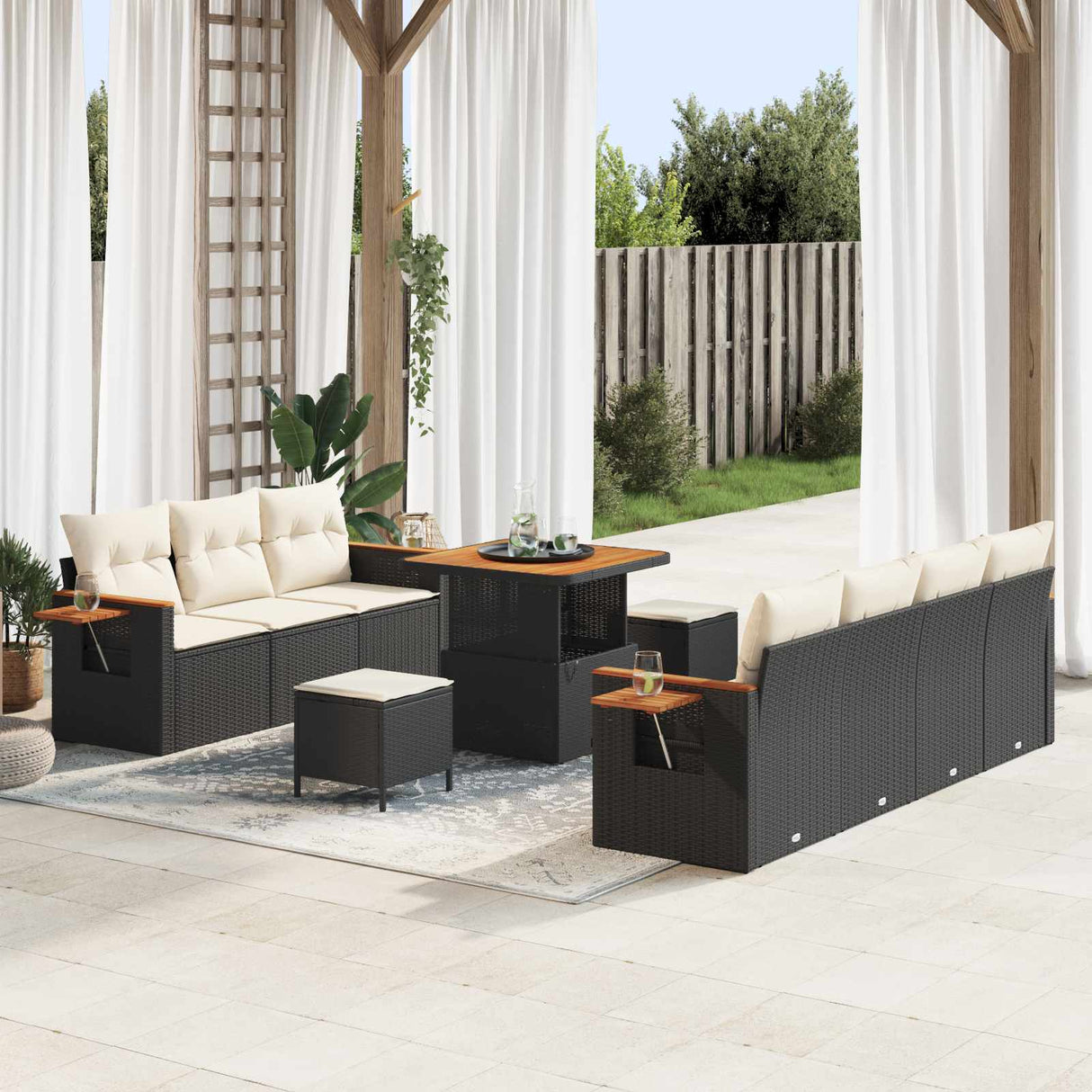 vidaXL Tuinbank Set 10 pcs Zwart poly rattan