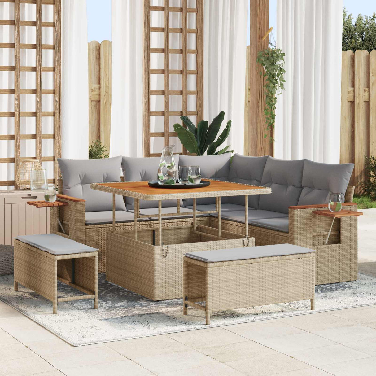 vidaXL Tuinbank Set 8 pcs Zwart poly rattan