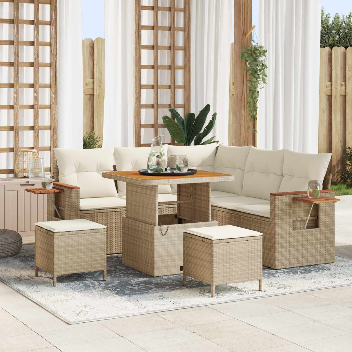vidaXL Tuinbank Set 8 pcs Zwart poly rattan