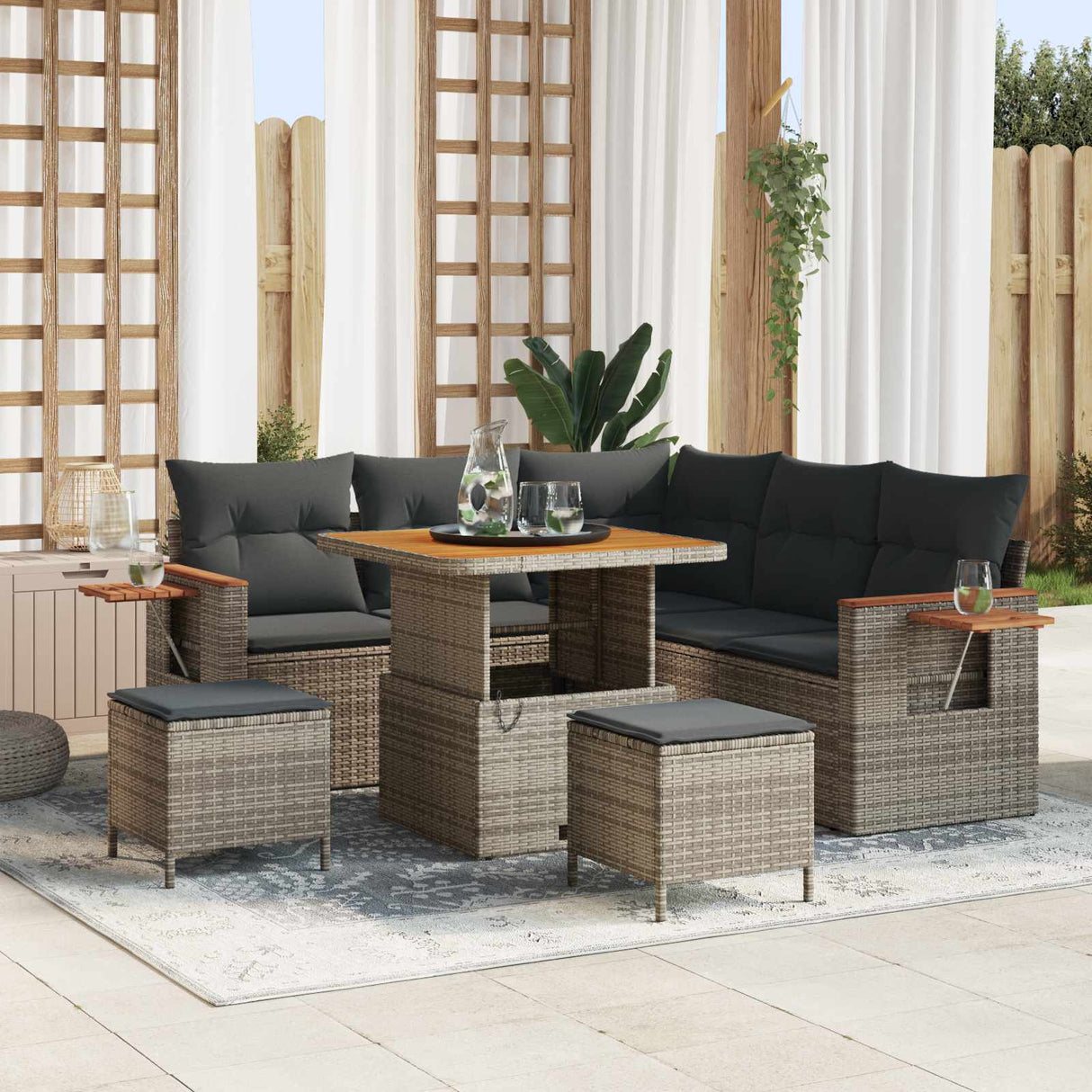 vidaXL Tuinbank Set 8 pcs Zwart poly rattan