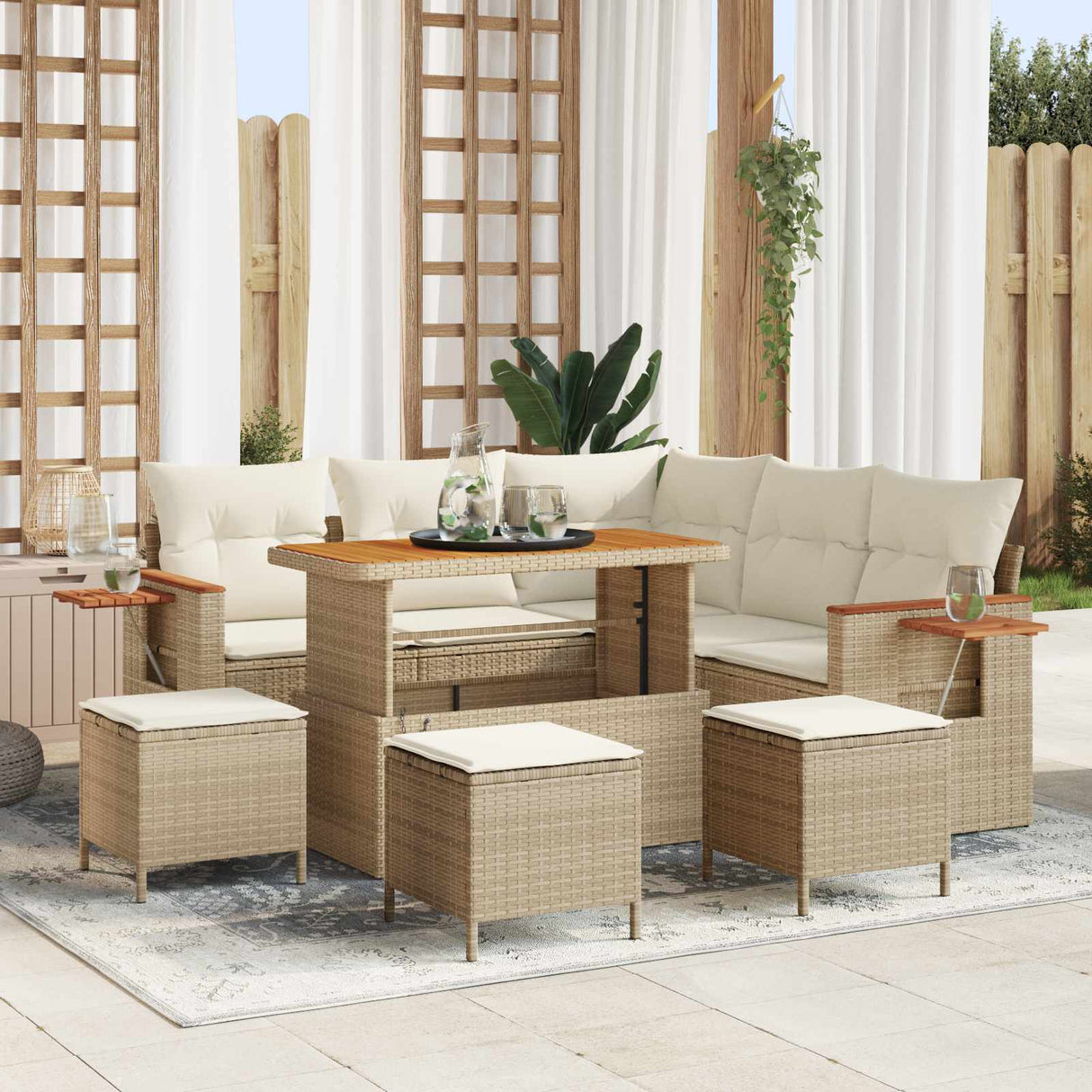 vidaXL Tuinbank Set 8 pcs Zwart poly rattan