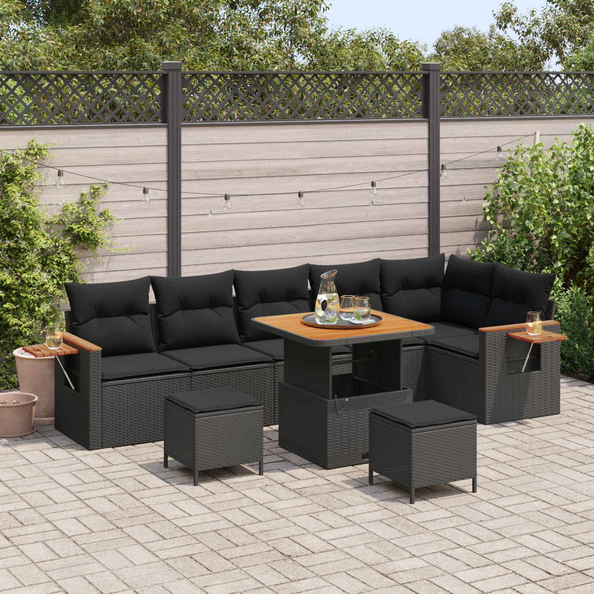 vidaXL Garden Sofa Set 9 pcs Black poly rattan