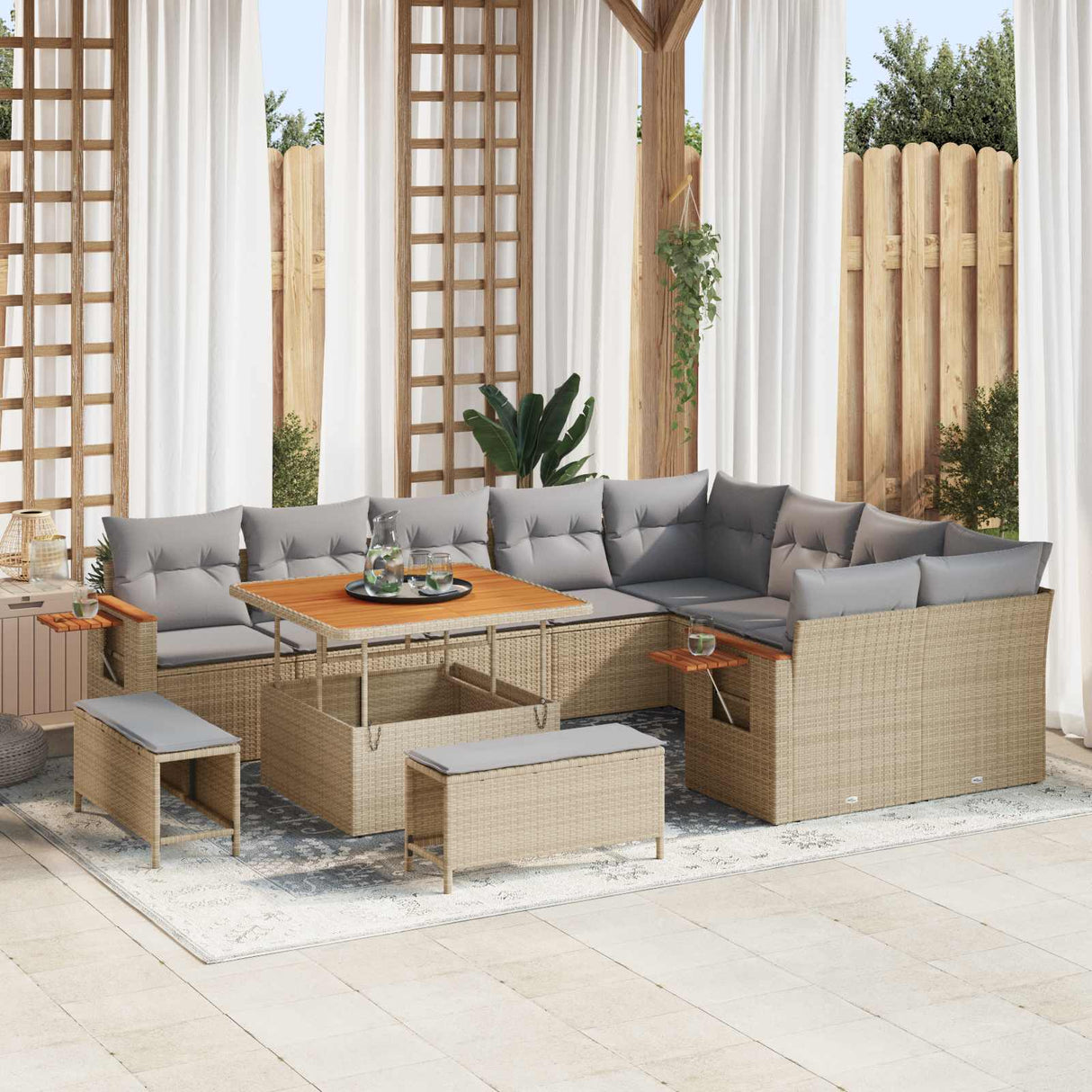 vidaXL Tuinbank Set 12 pcs Zwart poly rattan