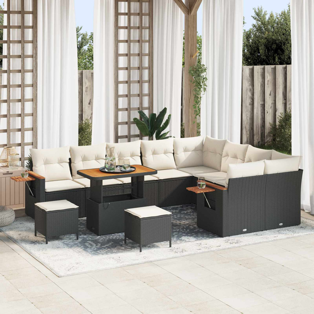 vidaXL Tuinbank Set 12 pcs Zwart poly rattan