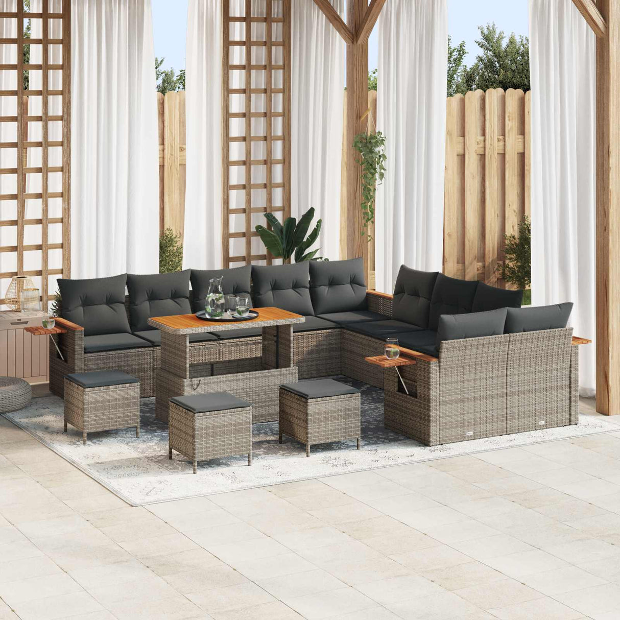 vidaXL Tuinbank Set 13 pcs Zwart poly rattan