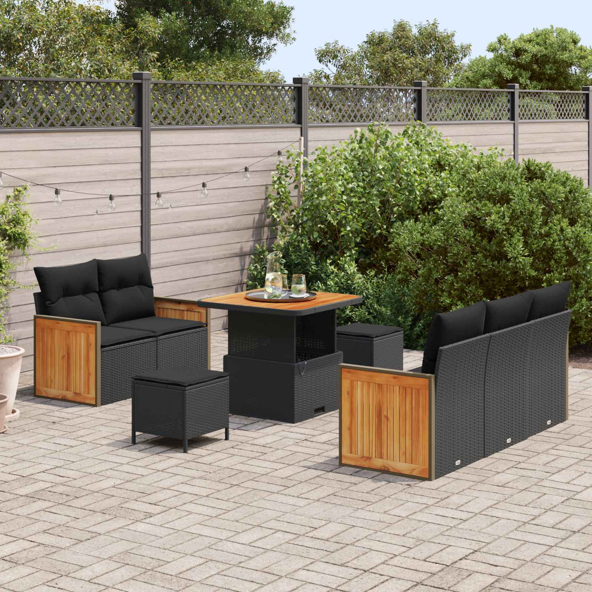 vidaXL Tuinbank Set 8 pcs Zwart Poly Rattan en Poedergecoat Staal