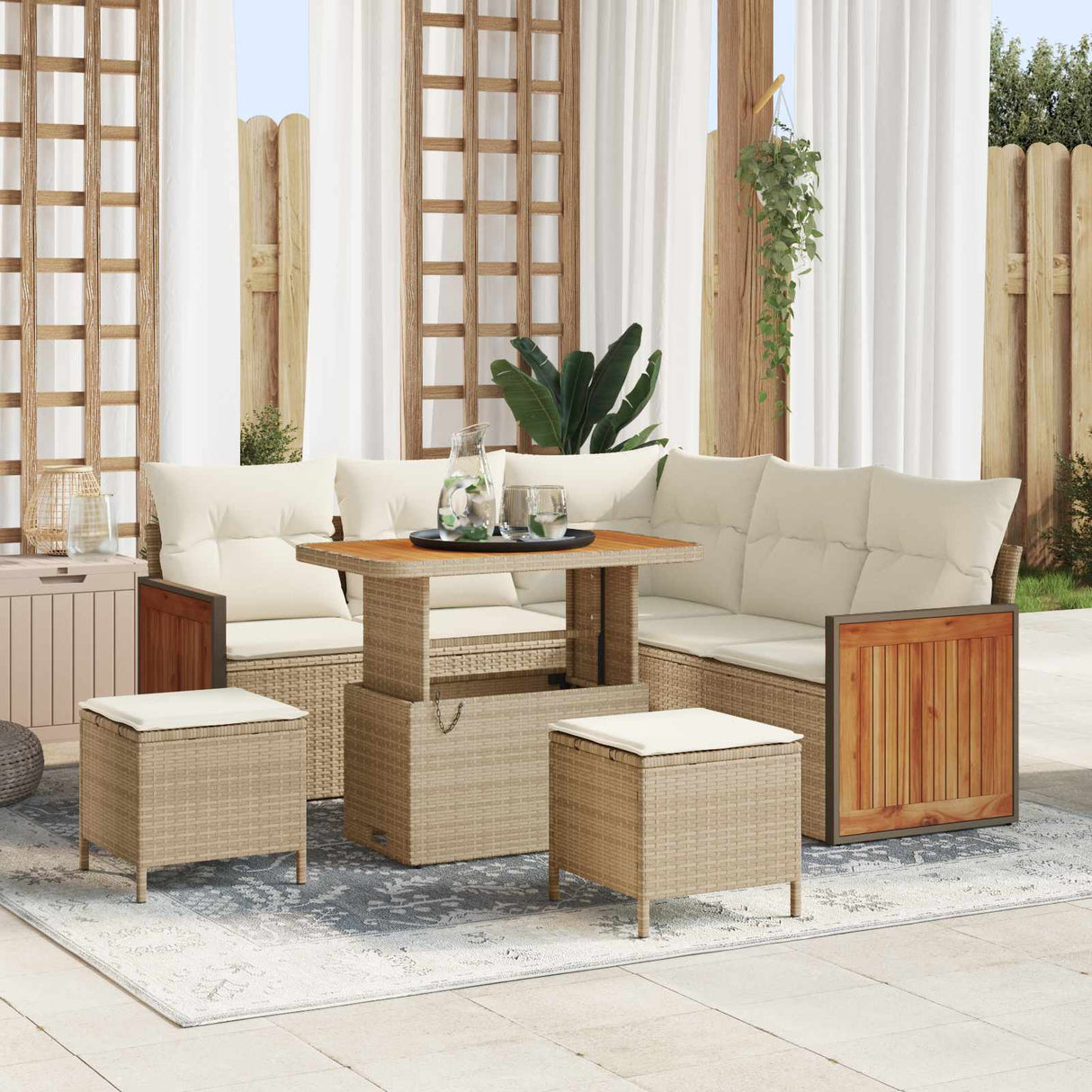 vidaXL Tuinbank Set 8 pcs Zwart Poly Rattan en Poedergecoat Staal