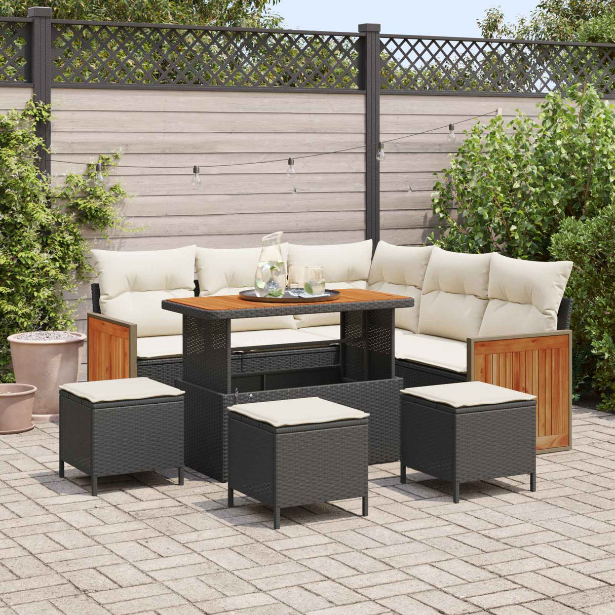 vidaXL Tuinbank Set 8 pcs Zwart Poly Rattan en Poedergecoat Staal