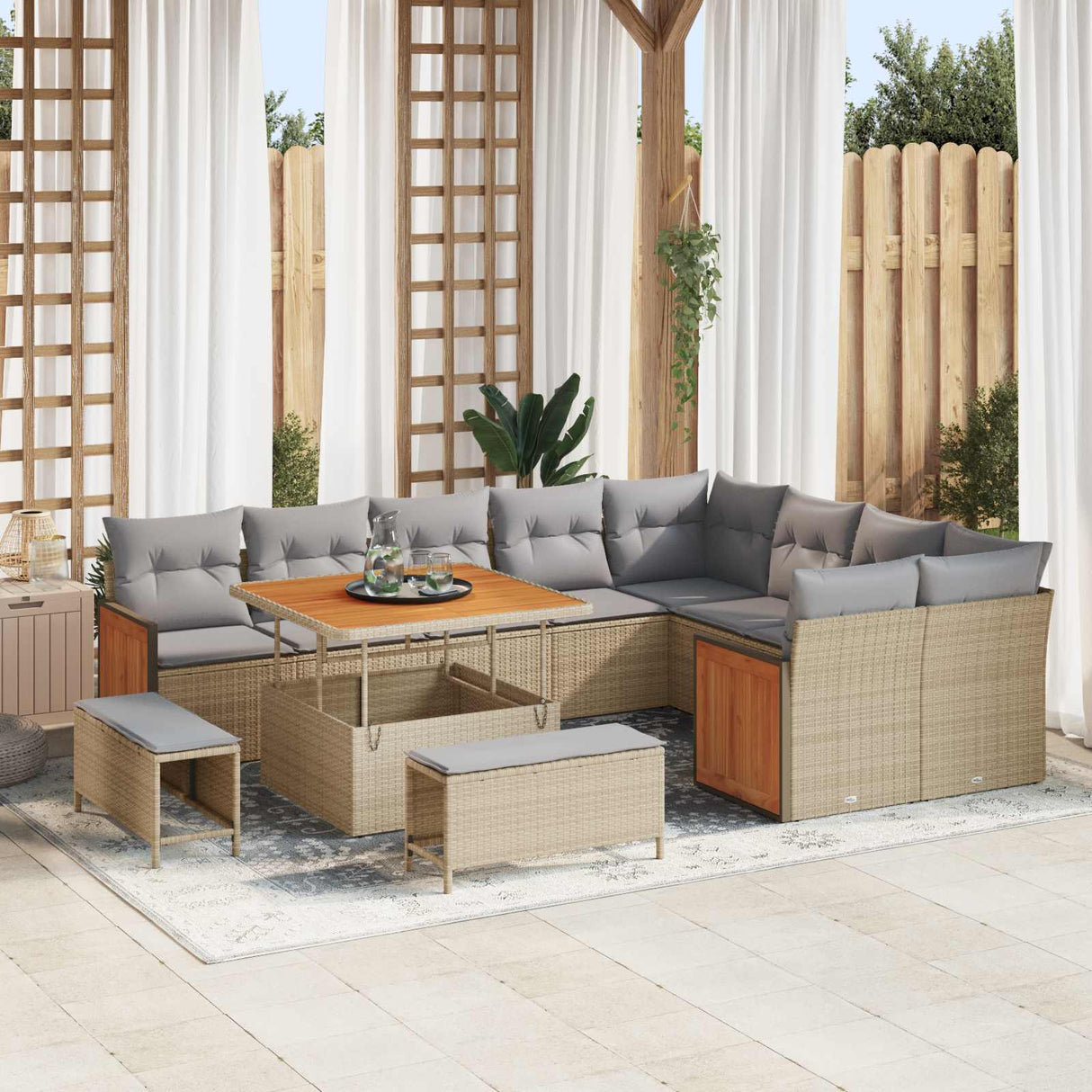vidaXL Tuinbank Set 12 pcs Zwart Poly Rattan en Poedergecoat Staal