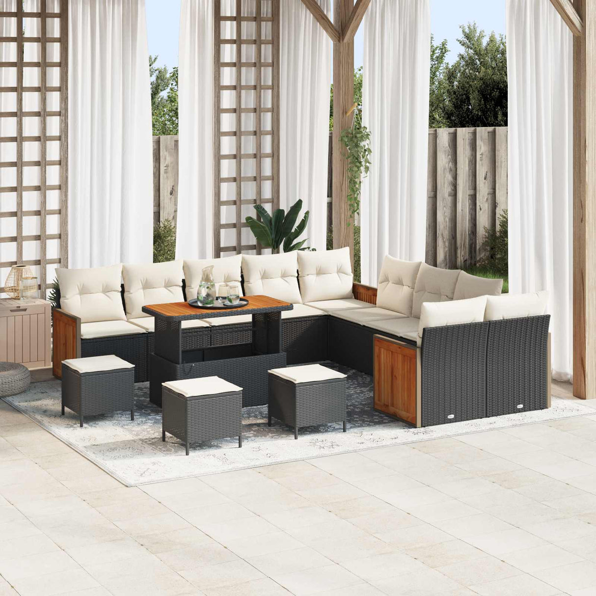 vidaXL Garden Bench Set 13 pcs Black Poly Rattan and Powder-Coated Steel