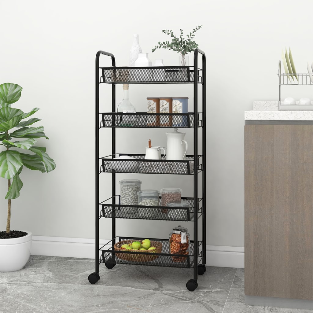 vidaXL Keukentrolley 3-laags 46x26x64 cm ijzer zwart