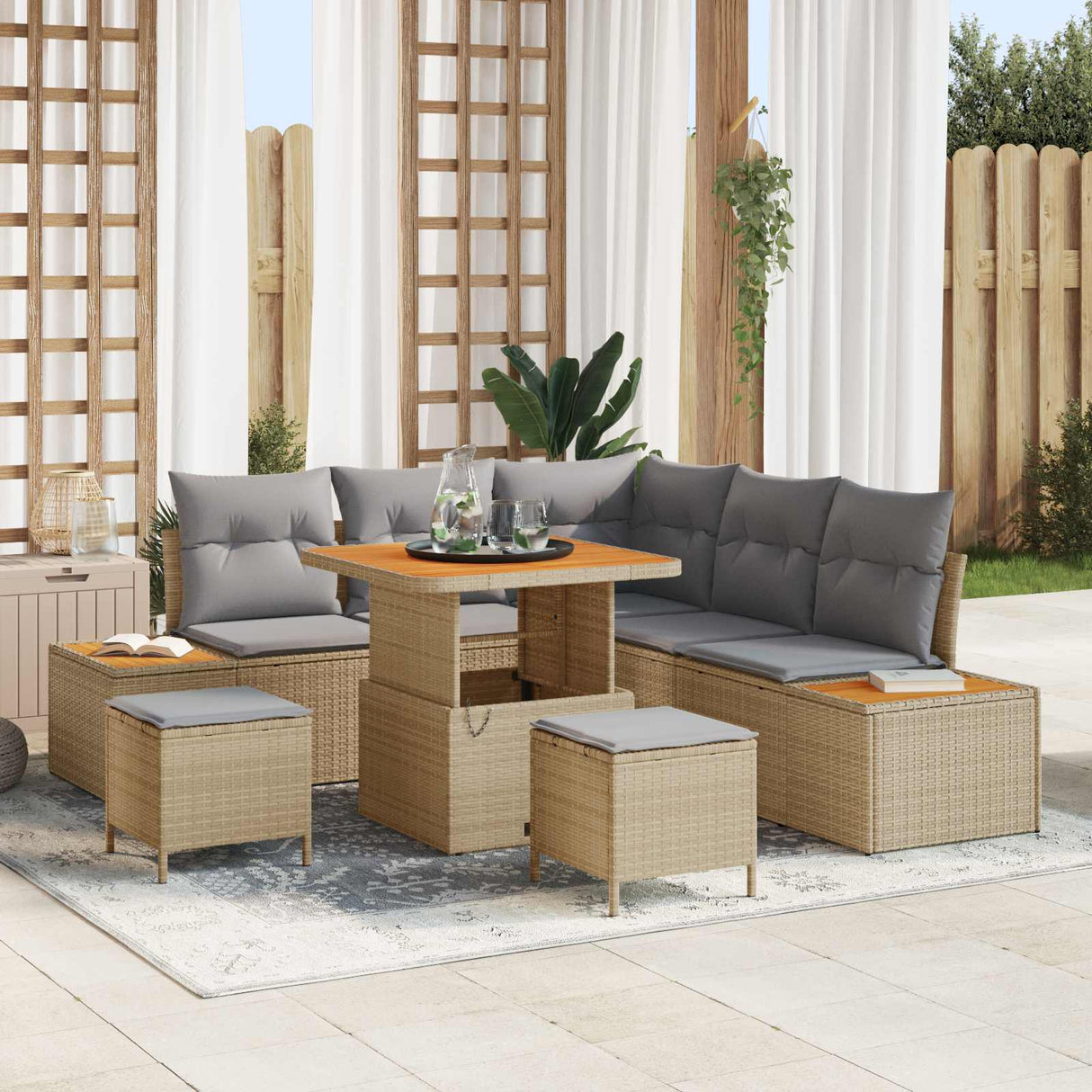 vidaXL Garden Sofa Set 8 pcs Black Poly Rattan and Powder-Coated Steel