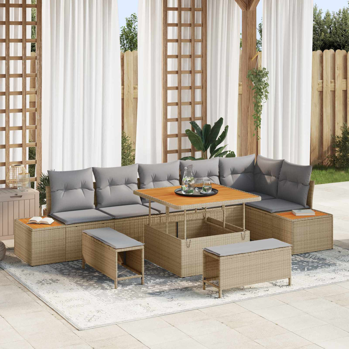 vidaXL Garden Sofa Set 9 pcs Black Poly Rattan and Powder-Coated Steel