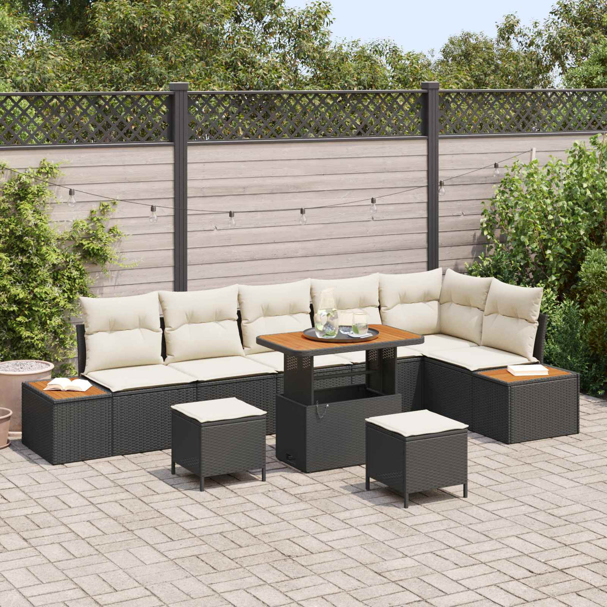 vidaXL Garden Sofa Set 9 pcs Black Poly Rattan and Powder-Coated Steel