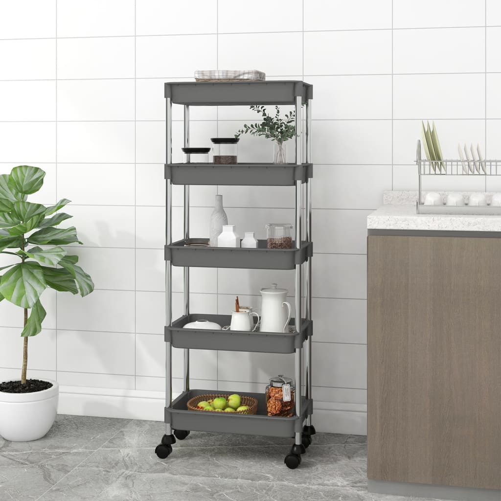 vidaXL Keukentrolley 5-laags 42x29x128 cm ijzer en ABS zwart