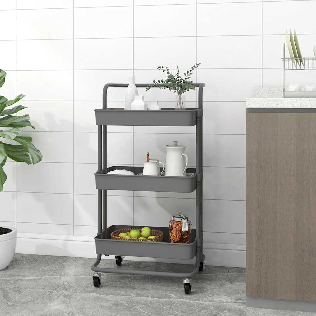 vidaXL Keukentrolley 3-laags 42x35x85 cm ijzer en ABS zwart