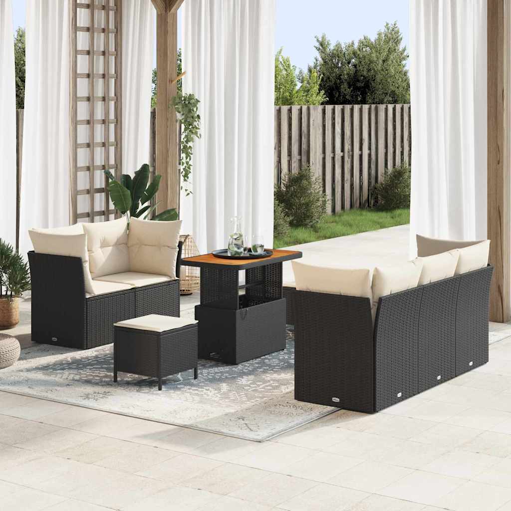vidaXL Tuinbank Set 8 pcs Zwart Poly riet en gepoedercoat staal