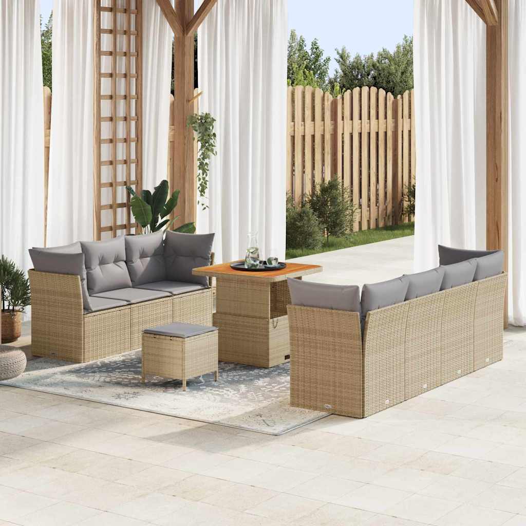 vidaXL Tuinbank Set 10 pcs Zwart Poly rattan en gepoedercoat staal