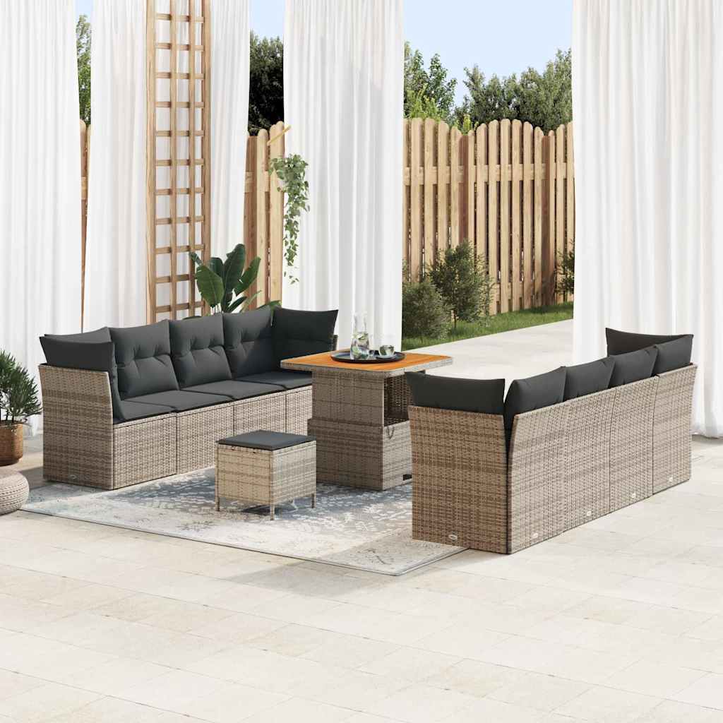 vidaXL Tuinbank Set met kussen 11 pcs Zwart poly rattan