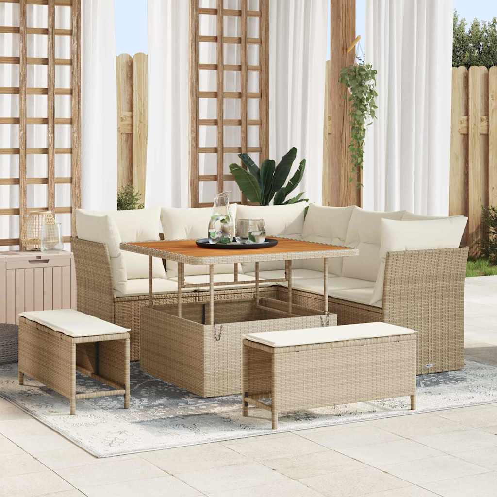 vidaXL Garden Bench Set 8 pcs Black Polyrattan and Powder-Coated Steel