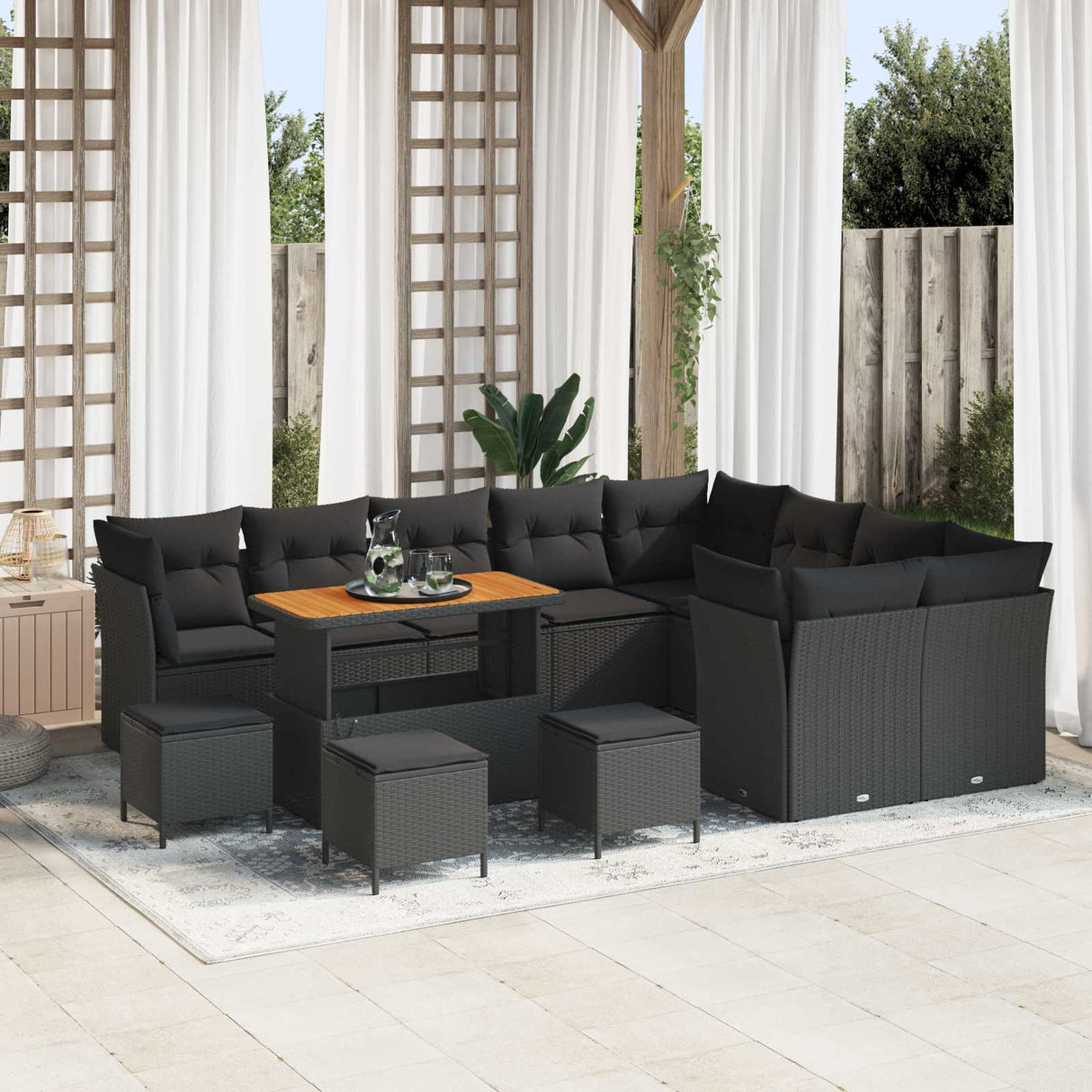vidaXL Tuinbank Set 12 pcs Zwart Poly rattan en gepoedercoat staal