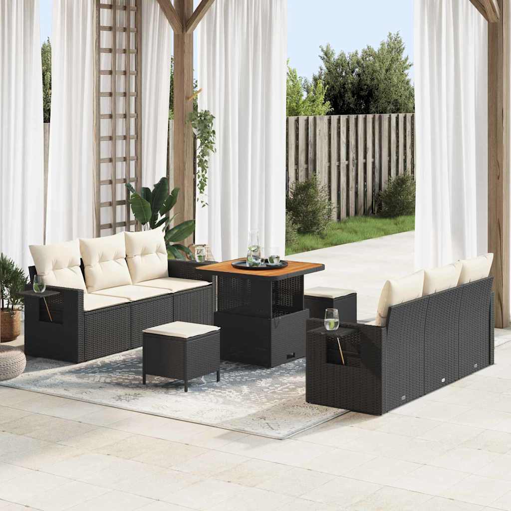 vidaXL Tuinbank Set 9 pcs Zwart Poly rattan en gepoedercoat staal