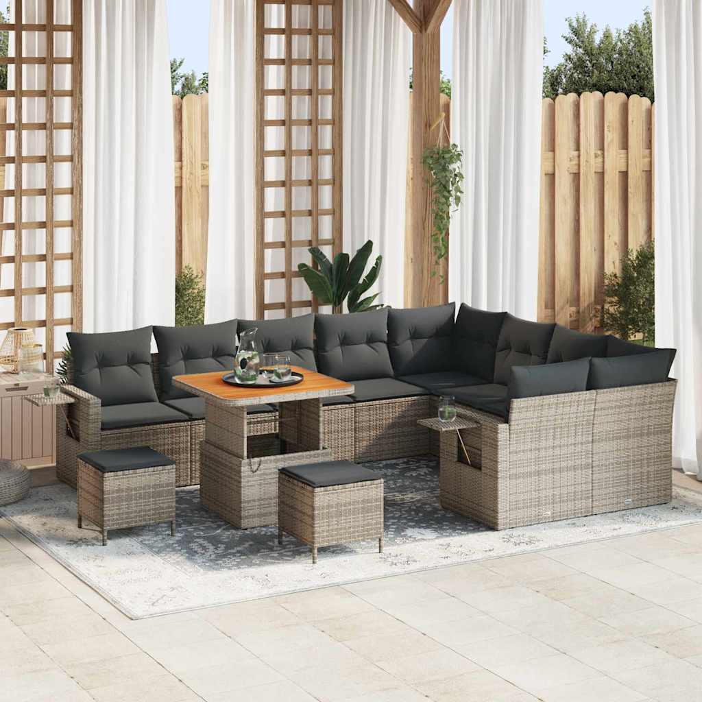 vidaXL Tuinbank Set met kussen 13 pcs Zwart poly rattan