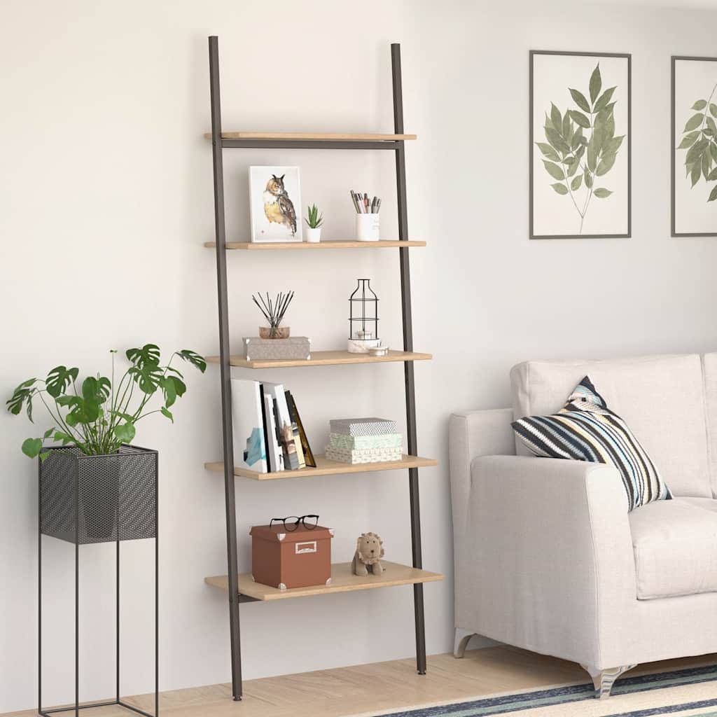 vidaXL Ladderrek met 3 schappen 64x34x116 cm lichtbruin en zwart