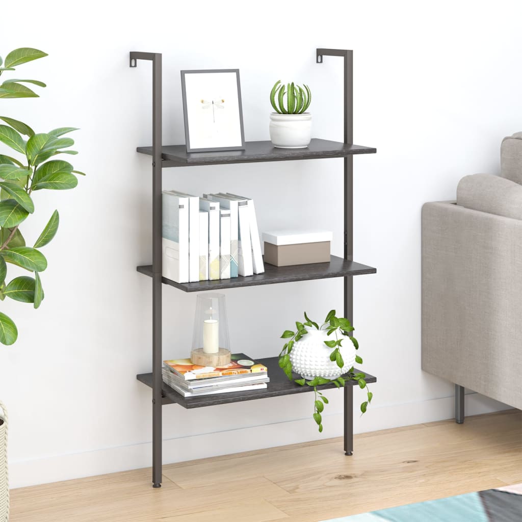 vidaXL Ladderrek met 3 schappen 64x35x120,5 cm lichtbruin en zwart