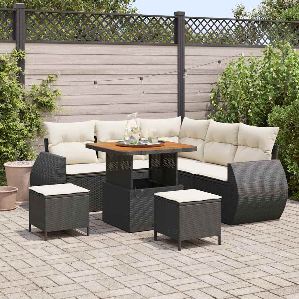 vidaXL Tuinbank Set met kussen met opslag 8 pcs Zwart poly rattan