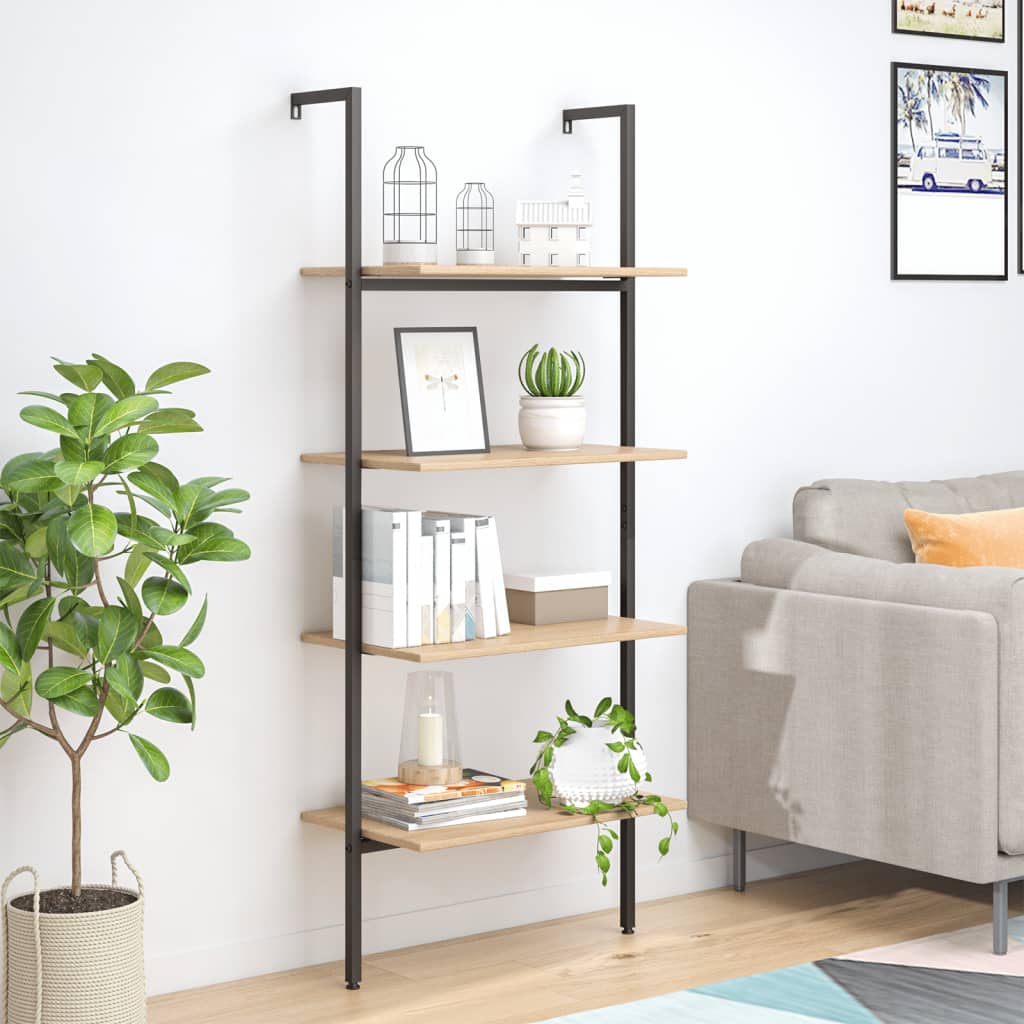 vidaXL Ladderrek met 3 schappen 64x35x120,5 cm lichtbruin en zwart
