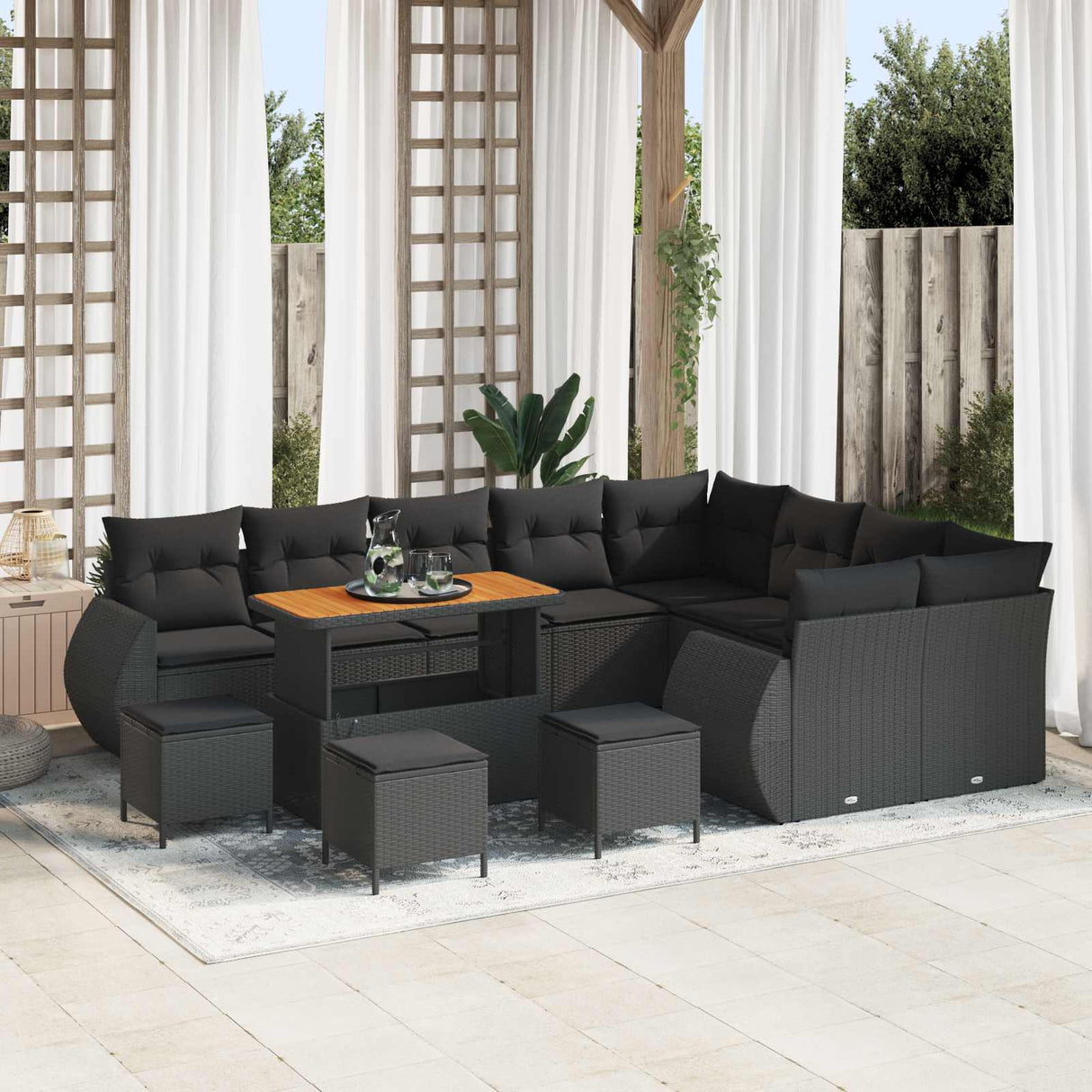 vidaXL Tuinbank Set 12 pcs Zwart Poly rattan en gepoedercoat staal